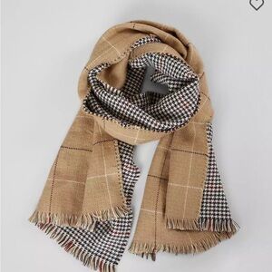 Houndstooth Scarf - Brown, Women's Camel Frayed plaid scarf